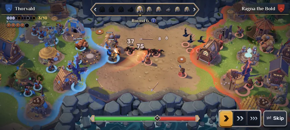A fire giant swinging a burning sword into a pack of wolves while crows and a wyvern fly overhead